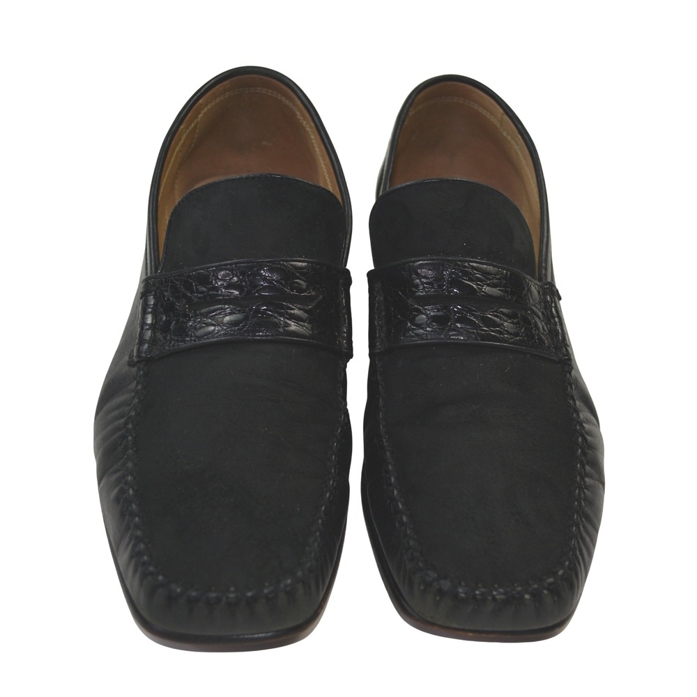 David Eden Mens Black Leather Croc Accent Loafer Shoes Size 9 Hand Made - Picture 9 of 9